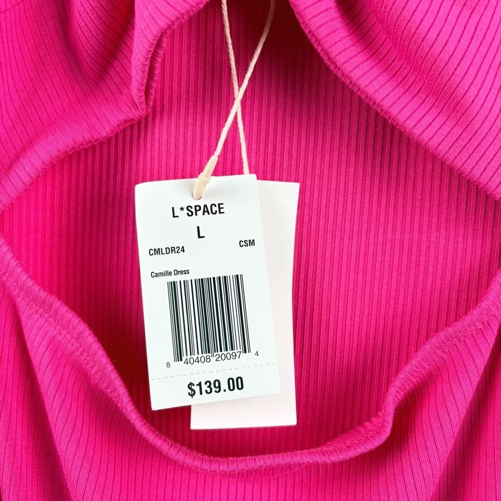 L*Space Camille Pink Cutout Maxi Dress Ribbed NWT Size Large - Picture 3 of 10